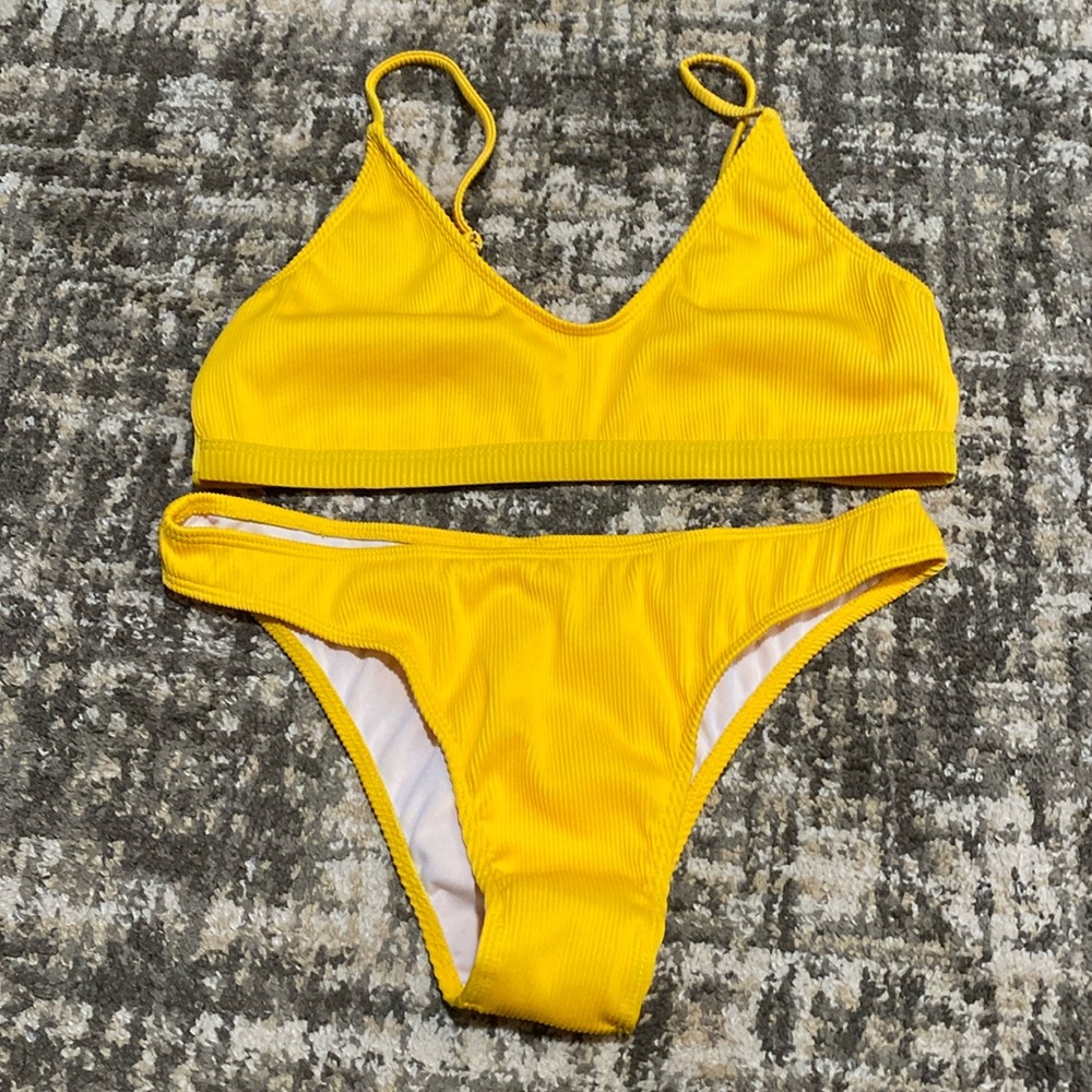 SHEIN Yellow Two-Piece Ribbed Bikini Set